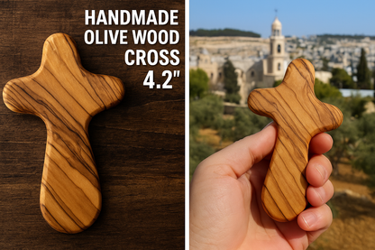 Olive Wood Hand Held Comfort Cross from Holy Land in Multiple Sizes