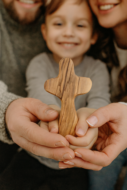 Olive Wood Hand Held Comfort Cross from Holy Land in Multiple Sizes
