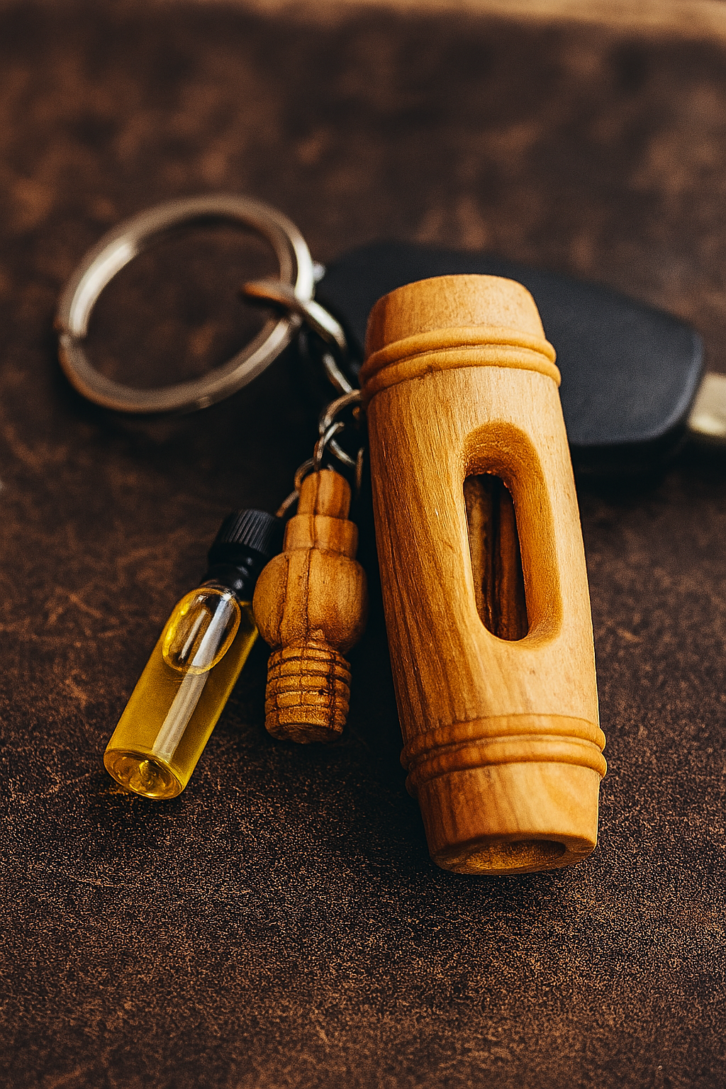 Handcrafted Olive Wood Keychain with Encased Pure Olive Oil – Unique and Symbolic Gift
