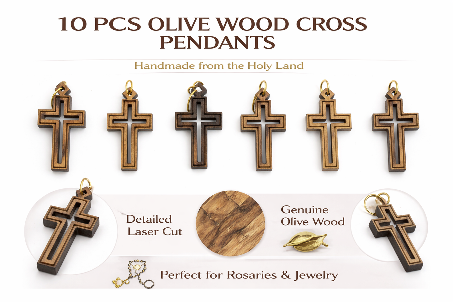 Double-Lined Laser-Cut Wooden Cross Pendant – 1.14" x 0.62" Elegant Faith Charm - Additional View 5