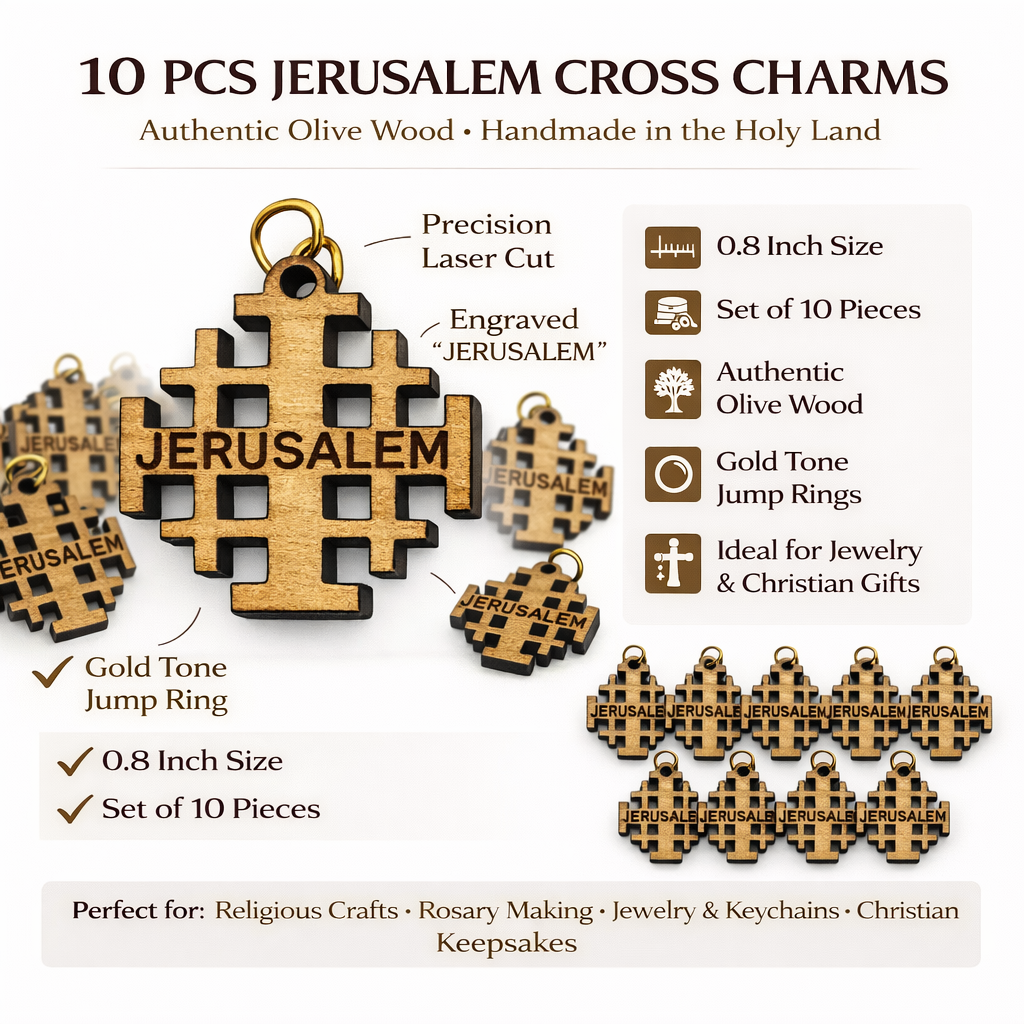 Jerusalem Cross Wooden Charm Pendant – 0.8" x 0.8" Compact Laser-Cut Religious Keepsake - Additional View 3