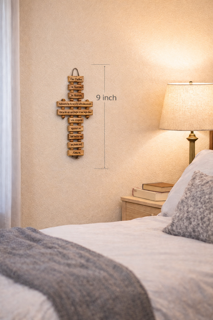 Olive Wood Lords Prayer Cross Wall Hanging - Additional View 1