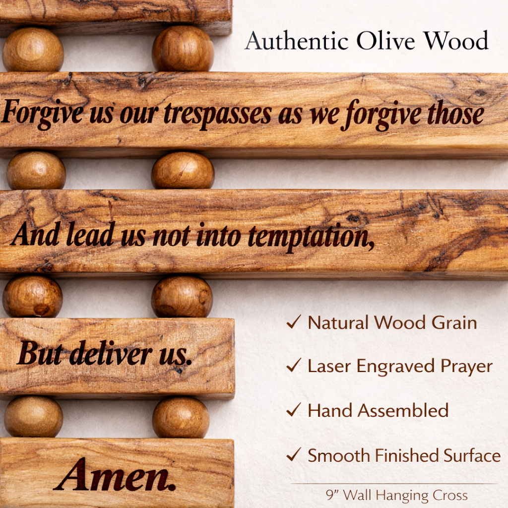 Olive Wood Lords Prayer Cross Wall Hanging - Additional View 2