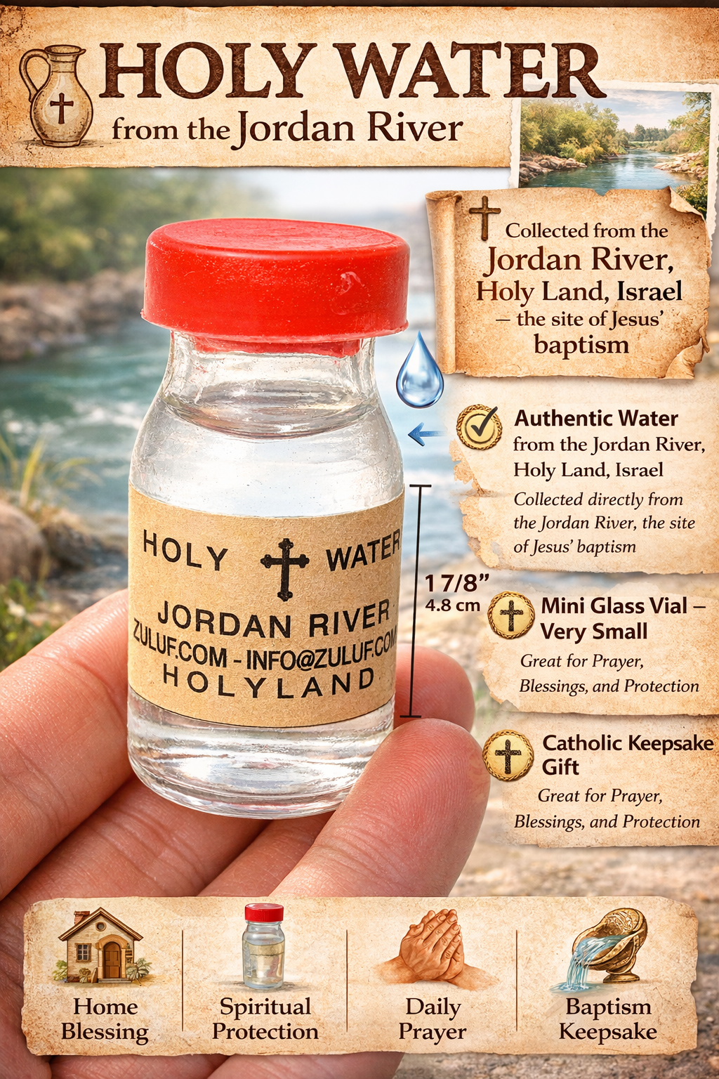 Holy Water from the Jordan River – 25g Mini Bottle | Blessed in the Holy Land | Travel Size Christian Souvenir