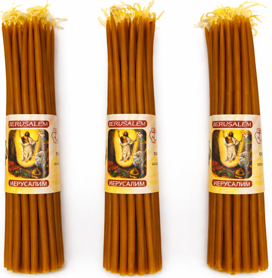 Holy Land Beeswax Prayer Candles (3-Pack) – 9.6" Long | Handmade in Jerusalem | 300g Total Weight