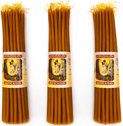 Holy Land Beeswax Prayer Candles (3-Pack) – 9.6" Long | Handmade in Jerusalem | 300g Total Weight