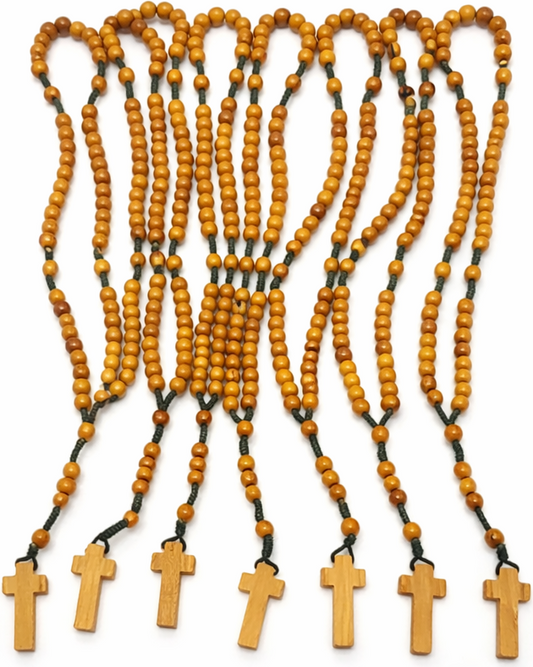 Set of 12 Olive Wood Rosaries Handmade in Bethlehem – 15.3” Catholic Wooden Rosary with Cross – Includes 12 Velvet Bags & 12 Certificates – Holy Land Bulk Gift Set