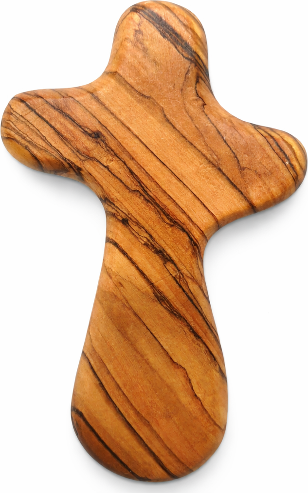 Olive Wood Hand Held Comfort Cross from Holy Land in Multiple Sizes
