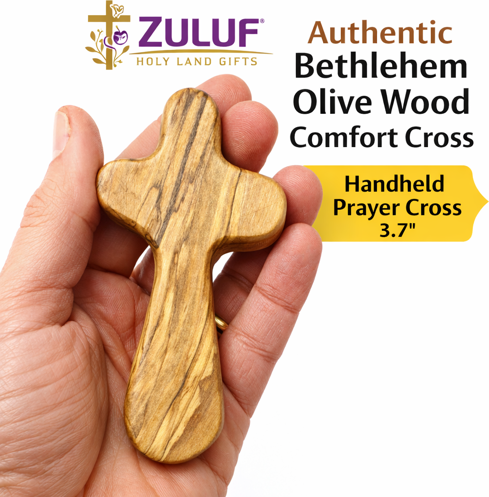 Olive Wood Hand Held Comfort Cross from Holy Land in Multiple Sizes