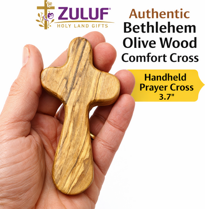 Olive Wood Hand Held Comfort Cross from Holy Land in Multiple Sizes
