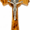 Handmade Bethlehem Olive Wood Crucifix with Base – Saint Benedict Cross with Silver 4.8 Inches