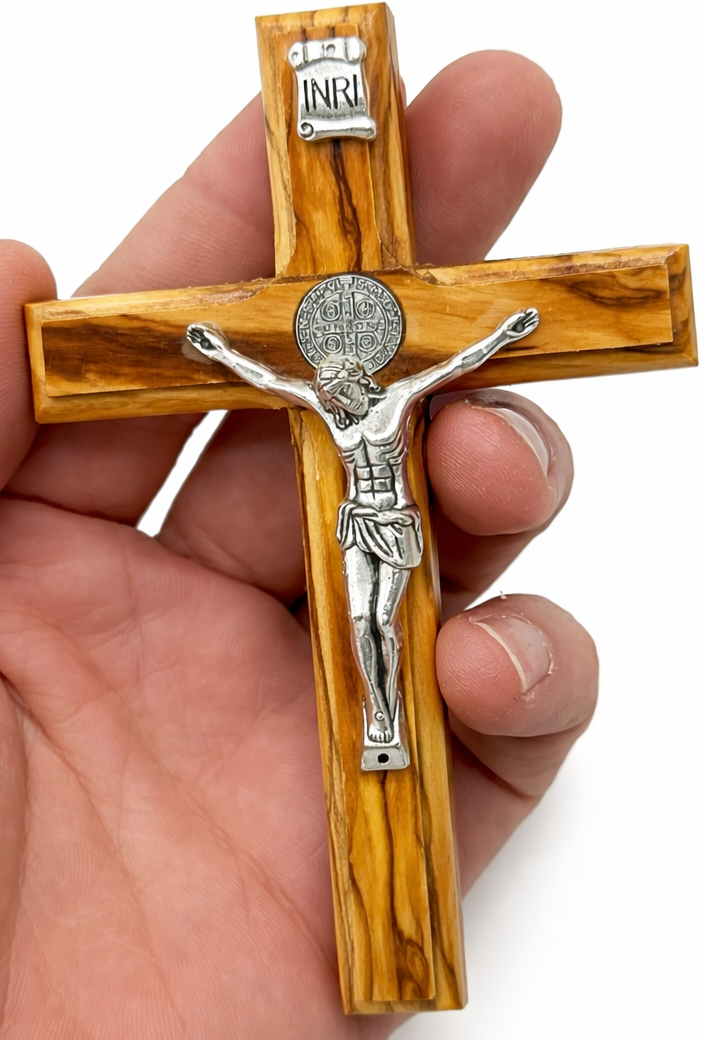 Handmade Olive Wood Saint Benedict Crucifix from Bethlehem – Catholic Wall Cross with - Additional View 6