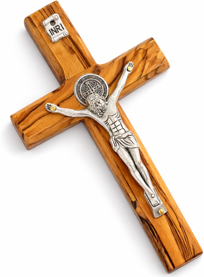 Handmade Olive Wood Saint Benedict Crucifix from Bethlehem – Catholic Wall Cross with - Additional View 8