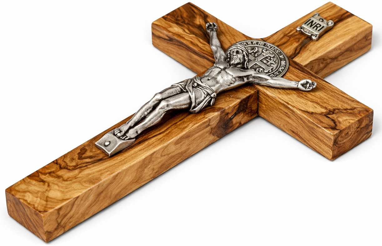 Handmade Olive Wood Saint Benedict Crucifix from Bethlehem – Catholic Wall Cross with - Additional View 13