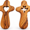 Set of 2 Handmade Olive Wood Crosses from Bethlehem – Heart and Dove Cutout Holy Land Christian Crosses with Velvet Pouches, 2.4 x 1.4 Inches