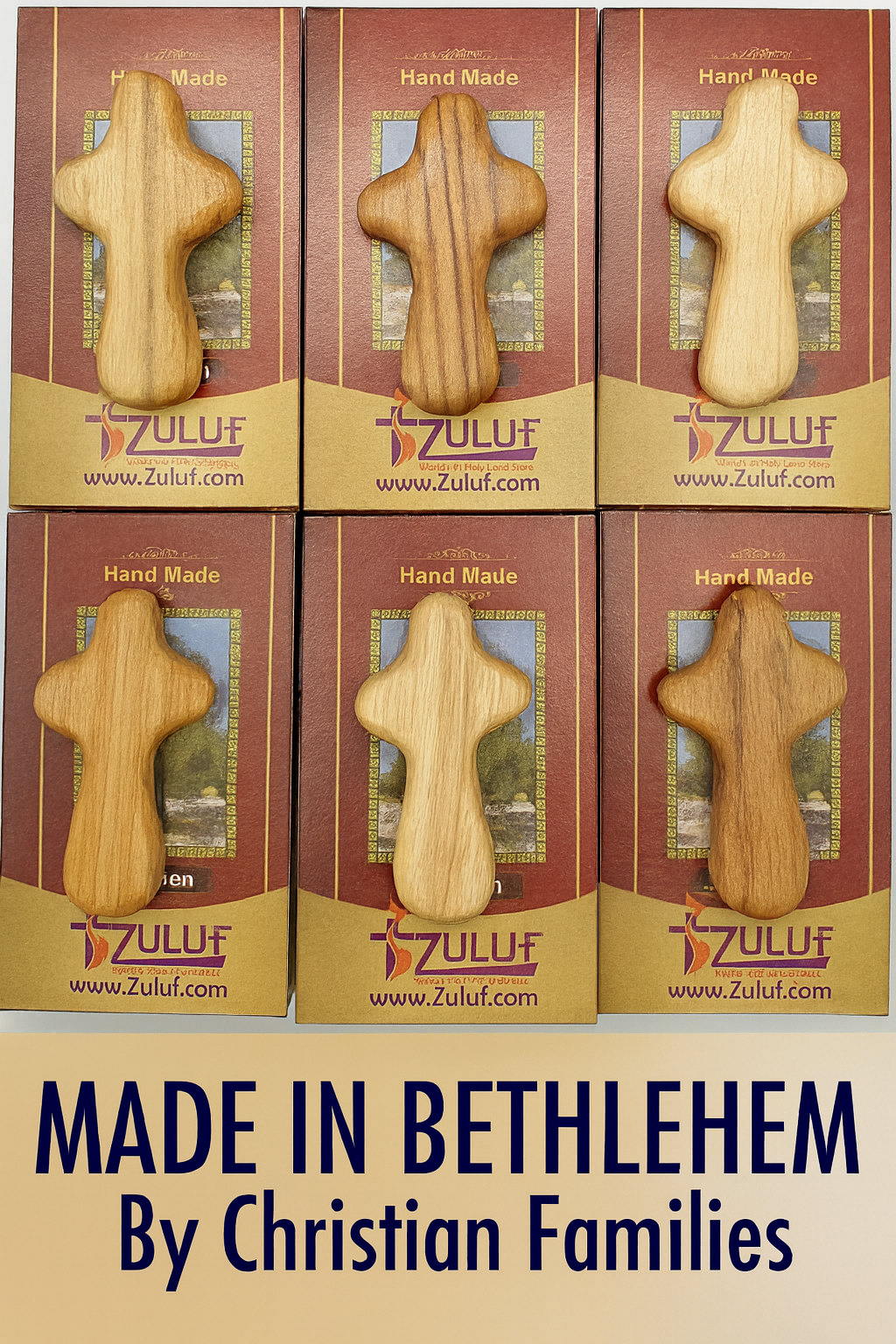 Olive Wood Hand Held Comfort Cross from Holy Land in Multiple Sizes - Side View