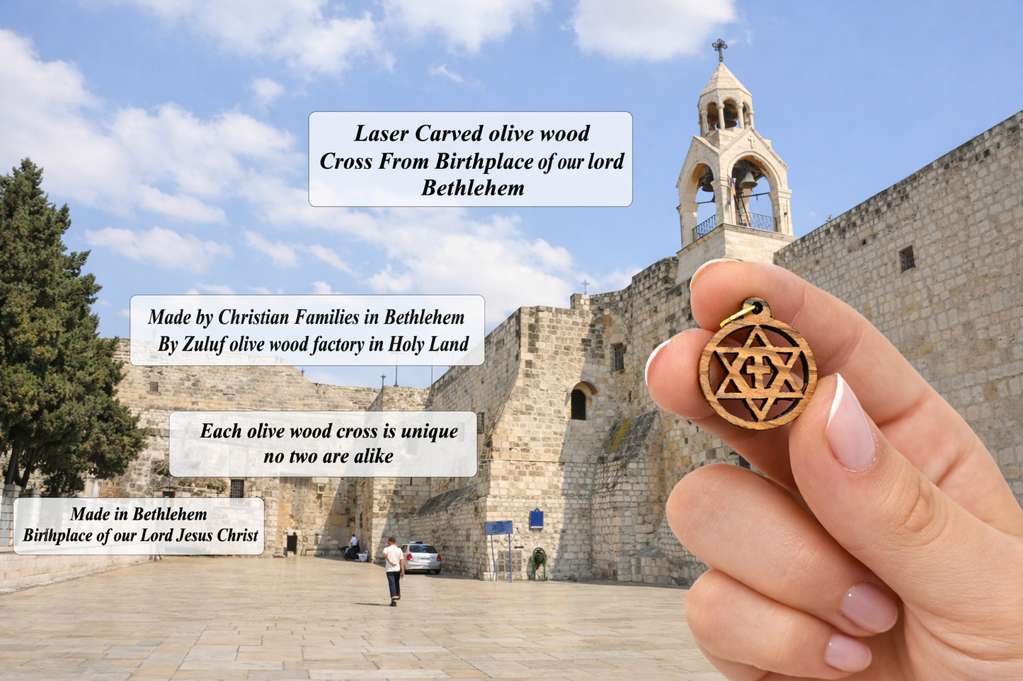 Olive Wood Star of David with Cross Charms Faith Unity Set - Additional View 6