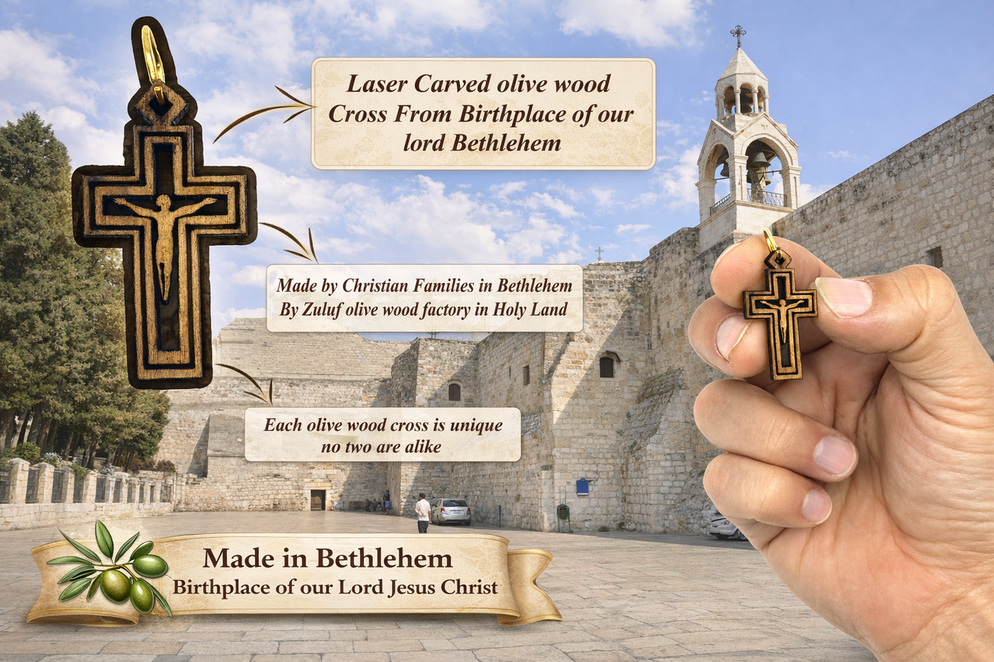 Double-Lined Laser-Cut Wooden Cross Pendant – 1.14" x 0.62" Elegant Faith Charm - Additional View 7