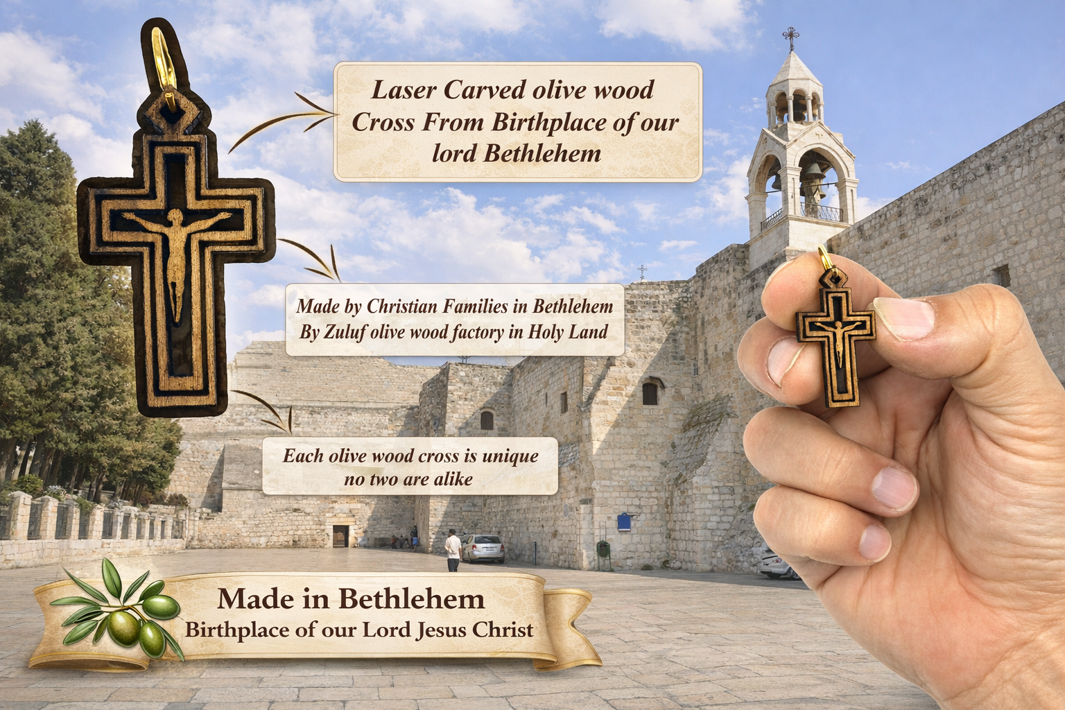 Double-Lined Laser-Cut Wooden Cross Pendant – 1.14" x 0.62" Elegant Faith Charm - Additional View 7