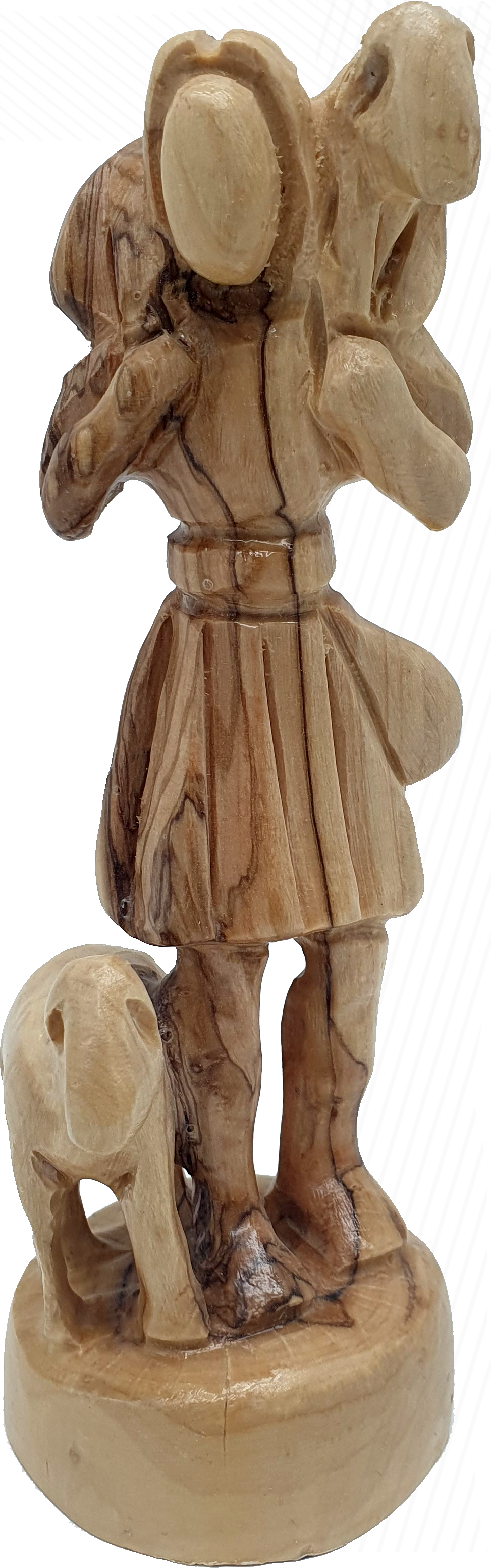 Olive Wood Shepherd Carrying Lamb Statue Handmade 