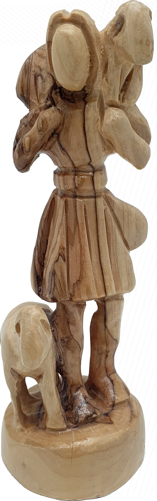 Olive Wood Shepherd Carrying Lamb Statue Handmade 