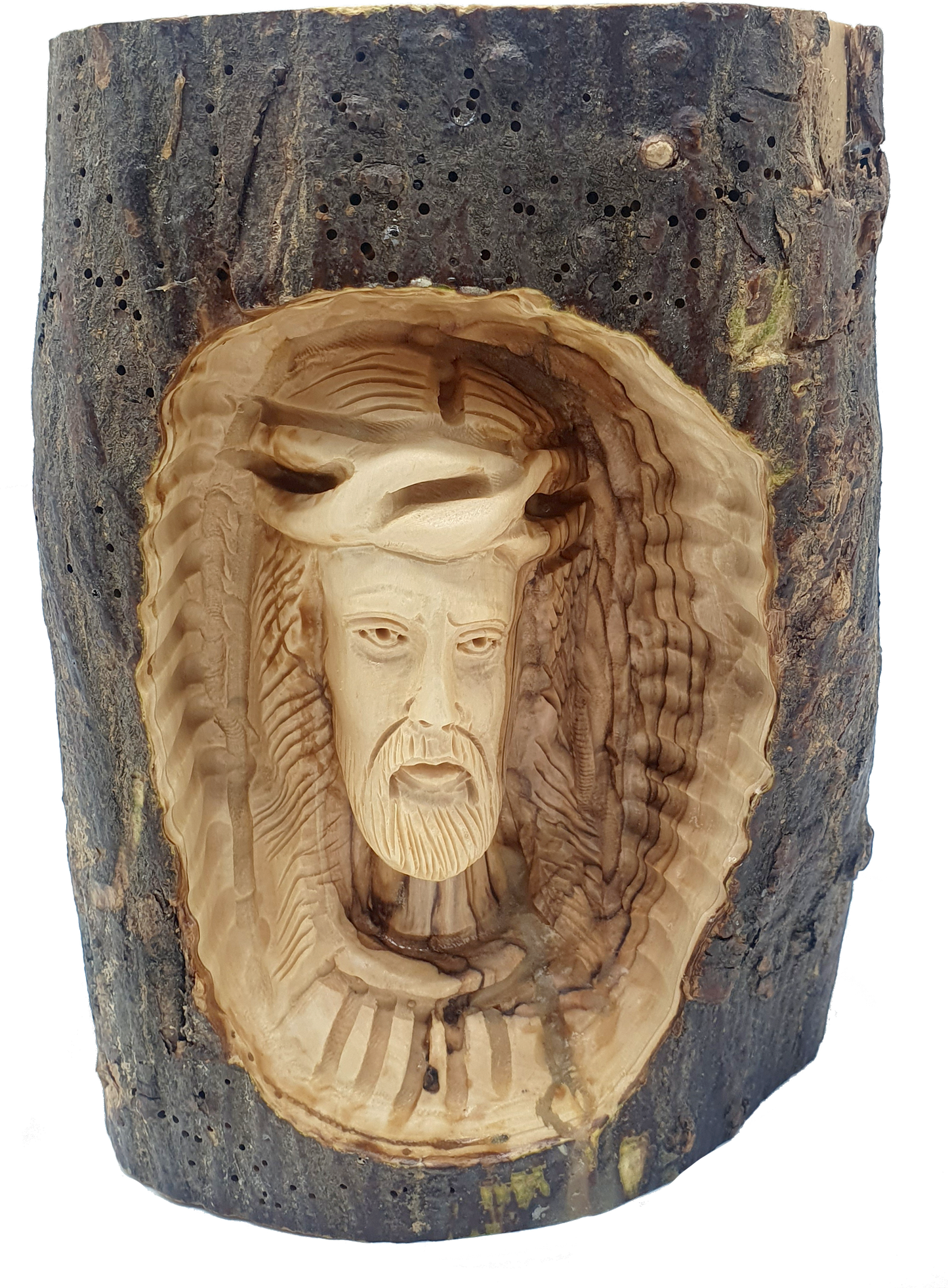 Hand-Carved Jesus Head Olive Wood Branch Religious