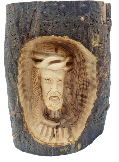 Hand-Carved Jesus Head Olive Wood Branch Religious