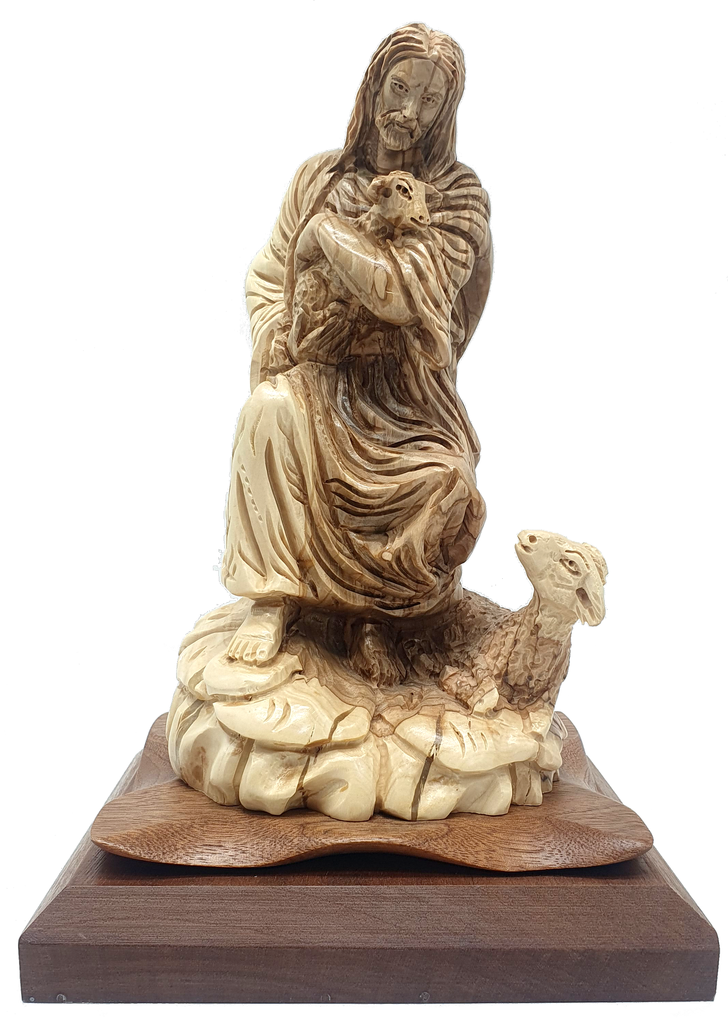 Good Shepherd Olive Wood Statue Handcrafted in the