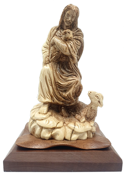 Good Shepherd Olive Wood Statue Handcrafted in the