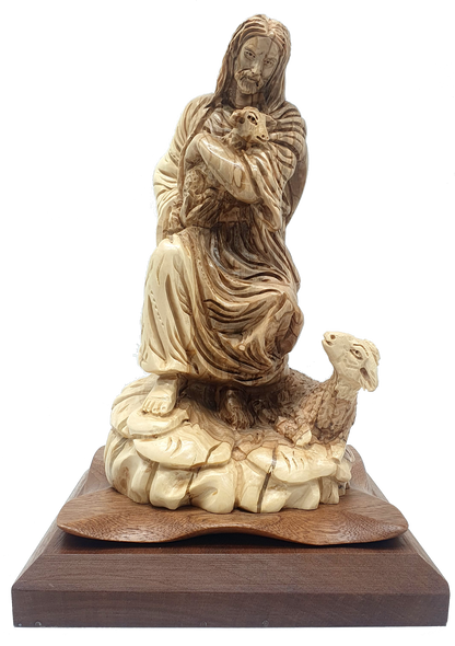 Good Shepherd Olive Wood Statue Handcrafted in the
