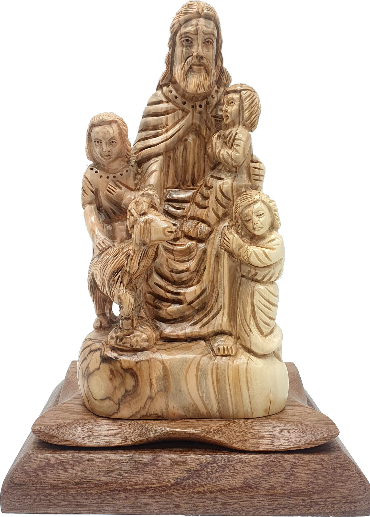 Olive Wood Jesus and Children Statue Handcrafted i