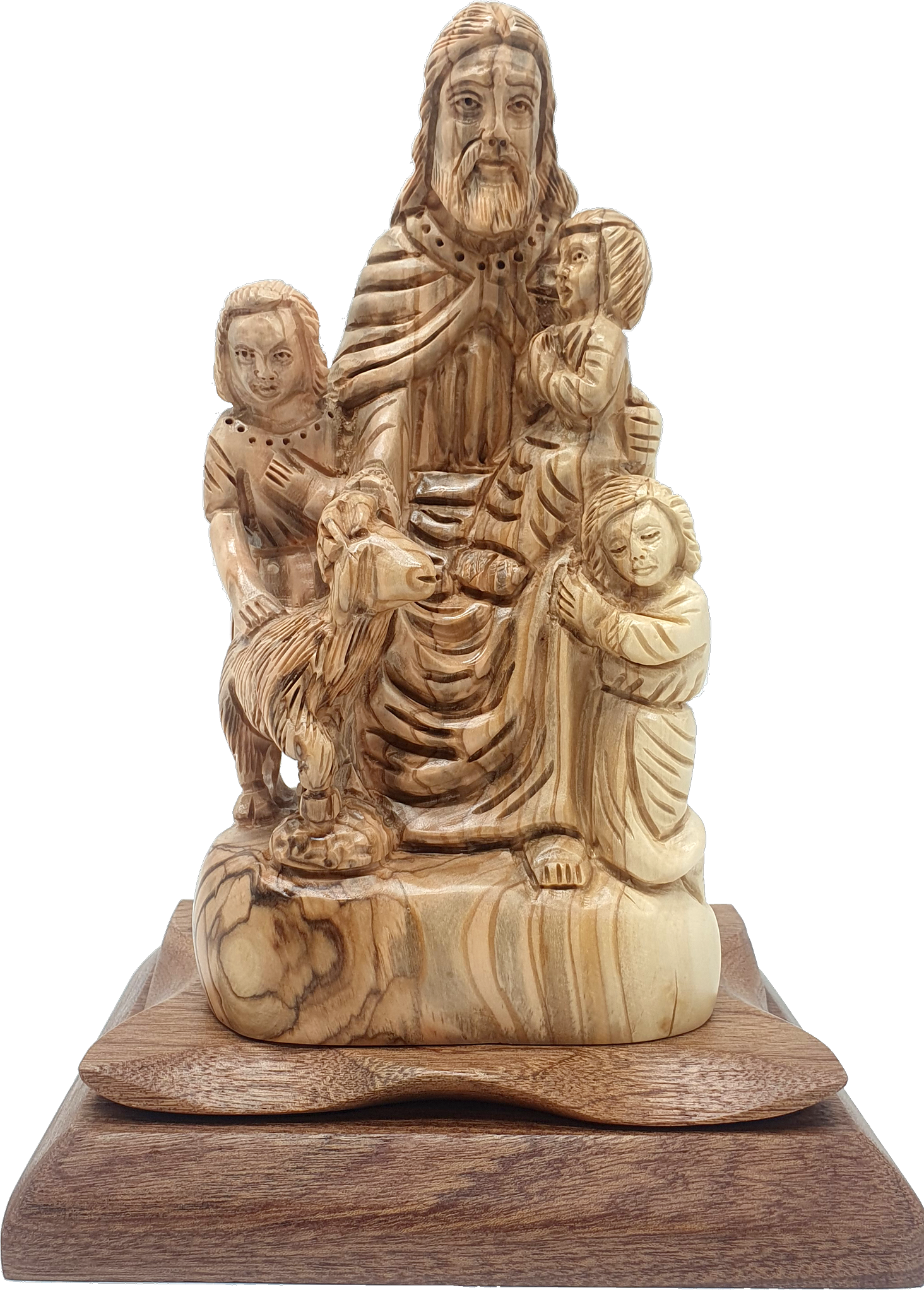 Olive Wood Jesus and Children Statue Handcrafted i