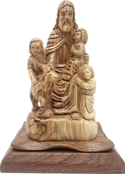 Olive Wood Jesus and Children Statue Handcrafted i