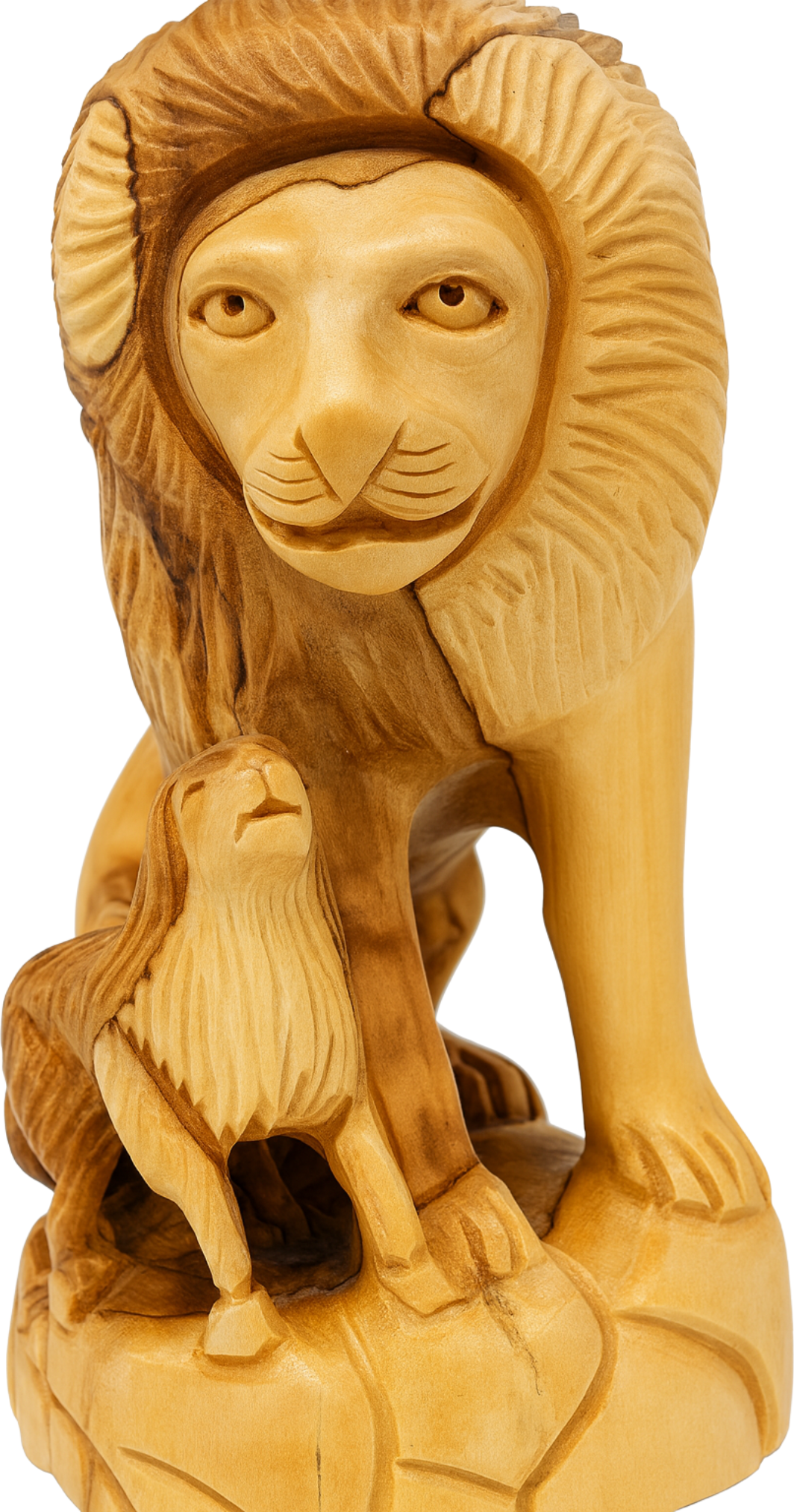 Handmade Olive Wood Sculpture Lamb with Lion