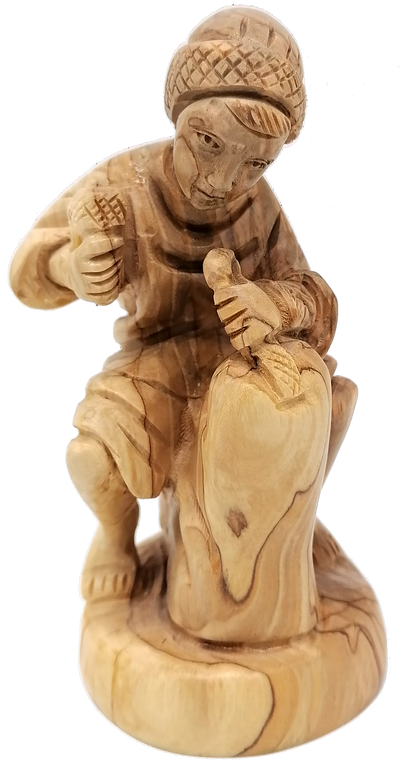 Child Hand Carved Olive Wood Stone Figure from Bet