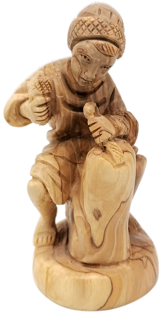 Child Hand Carved Olive Wood Stone Figure from Bet