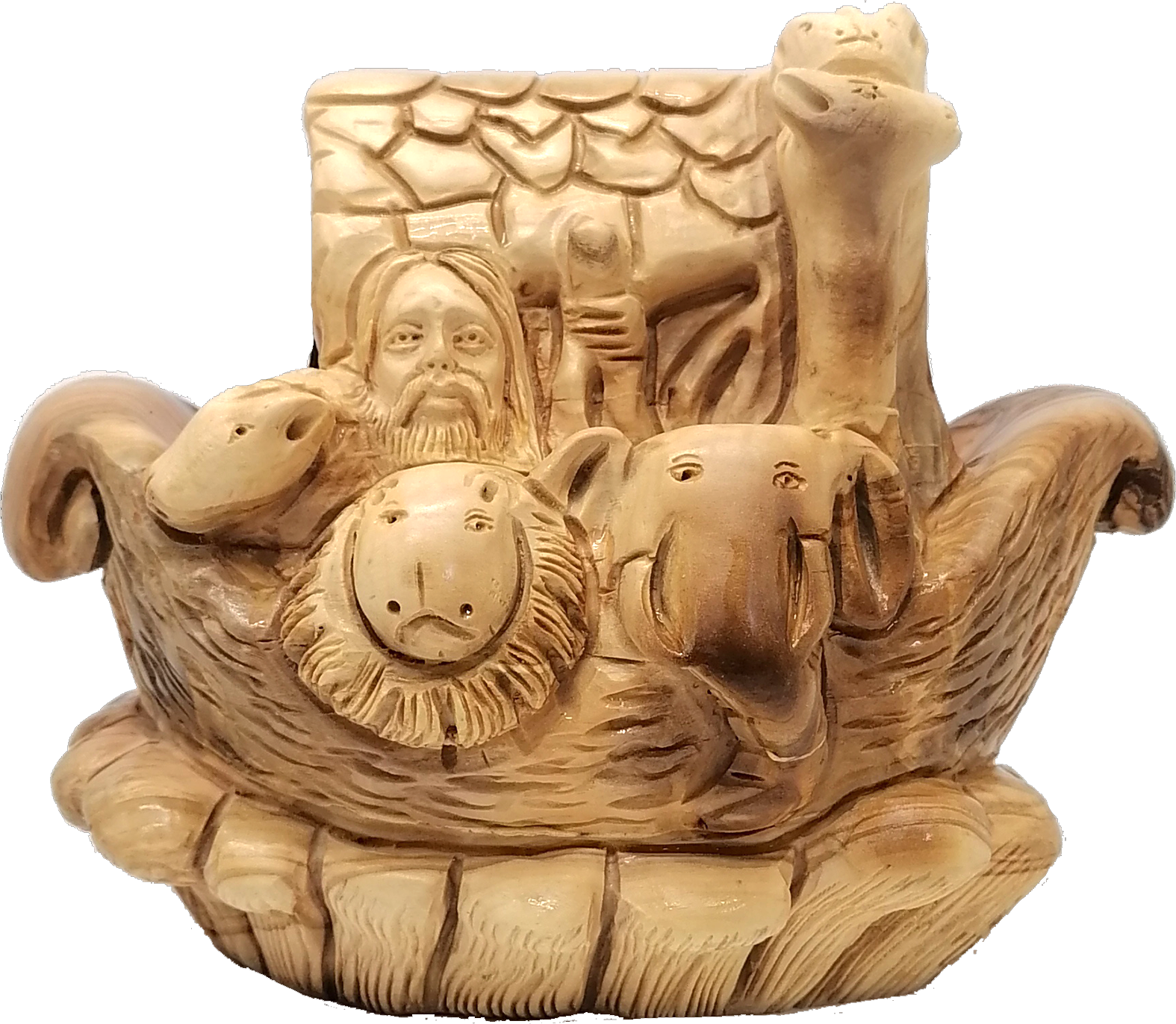 Hand-Carved Olive Wood Noah’s Ark Statue from the 
