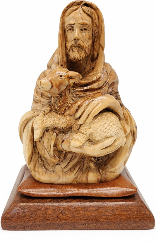 Hand Carved Olive Wood Good Shepherd Statue 8.3” |