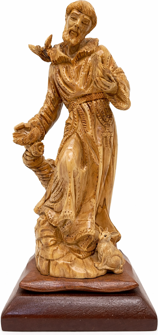 Hand Carved Olive Wood St. Francis of Assisi Statu