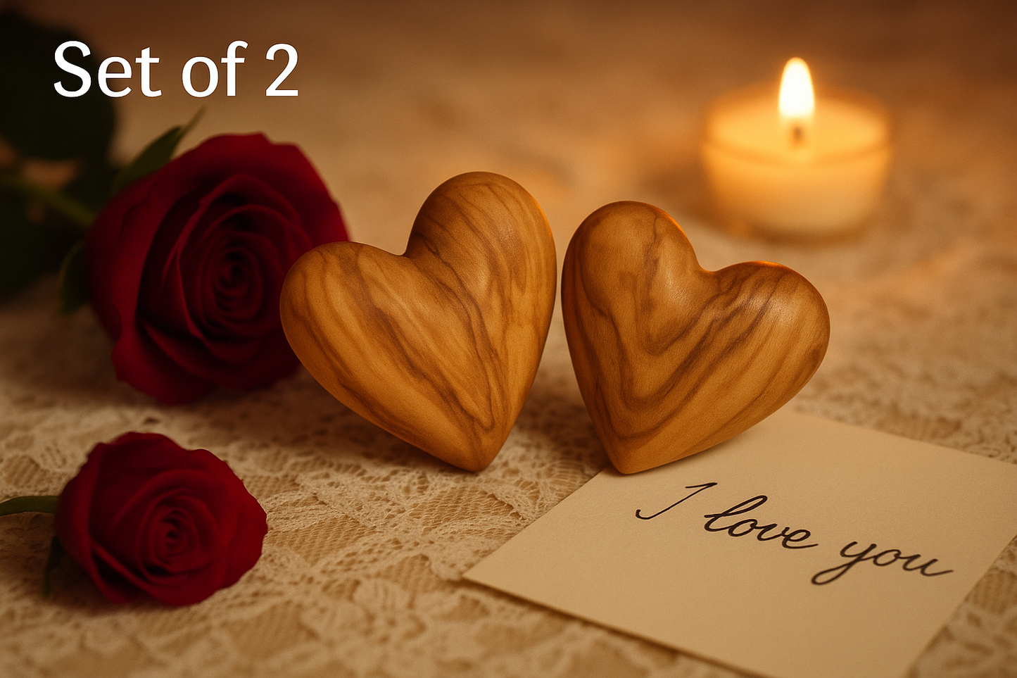 Hand-Carved Olive Wood Heart 2.4 inch - Made in Bethlehem | Large Christian Wedding Keepsake
