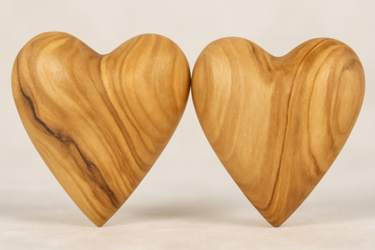 Hand-Carved Olive Wood Heart 2.4 inch - Made in Bethlehem | Large Christian Wedding Keepsake