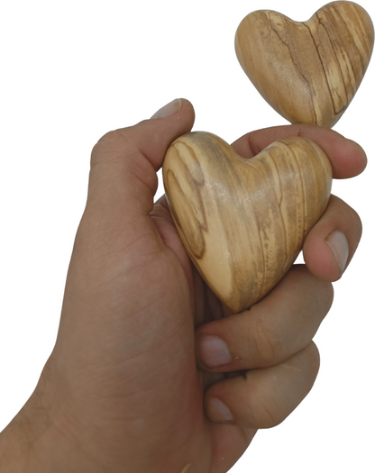 Hand-Carved Olive Wood Heart 2.4 inch - Made in Bethlehem | Large Christian Wedding Keepsake