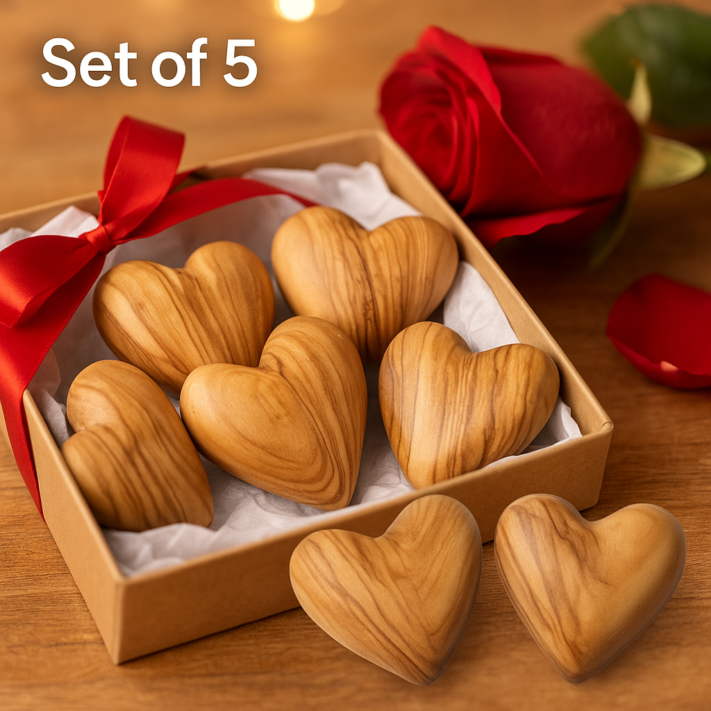 Hand-Carved Olive Wood Heart 2.4 inch - Made in Bethlehem | Large Christian Wedding Keepsake