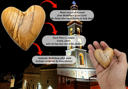 Hand-Carved Olive Wood Heart 2.4 inch - Made in Bethlehem | Large Christian Wedding Keepsake