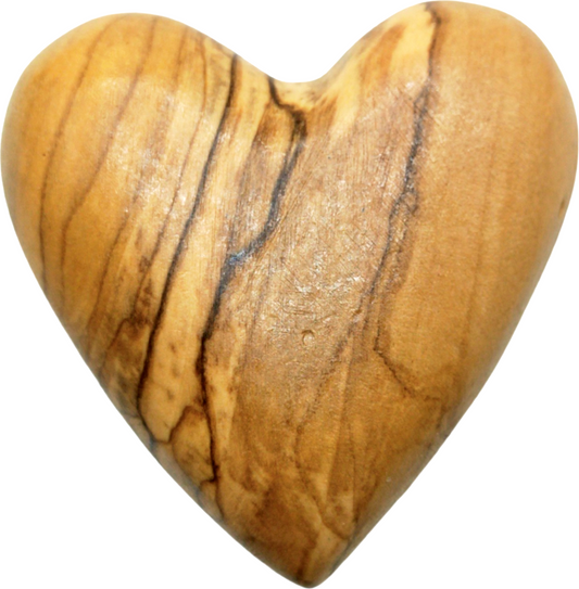 Hand-Carved Olive Wood Heart 2.4 inch - Made in Bethlehem | Large Christian Wedding Keepsake