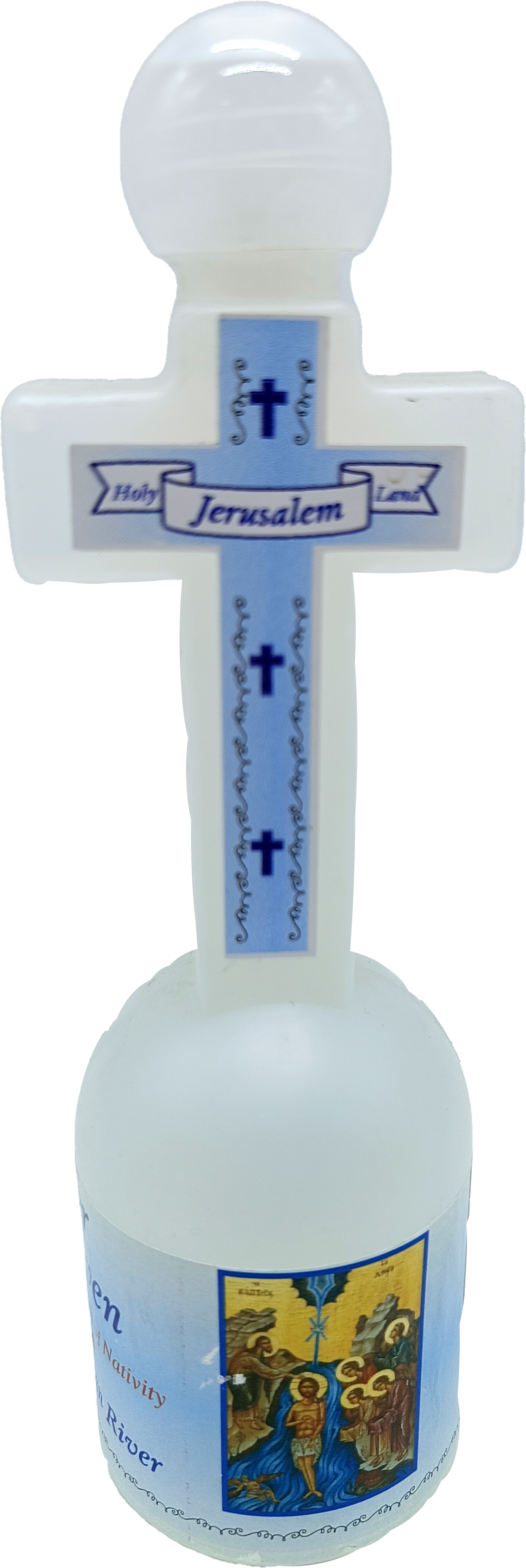 Cross-Shaped Holy Water Bottle from Jordan River – 5.3" Tall | 152g | Holy Land Souvenir with Jerusalem Label