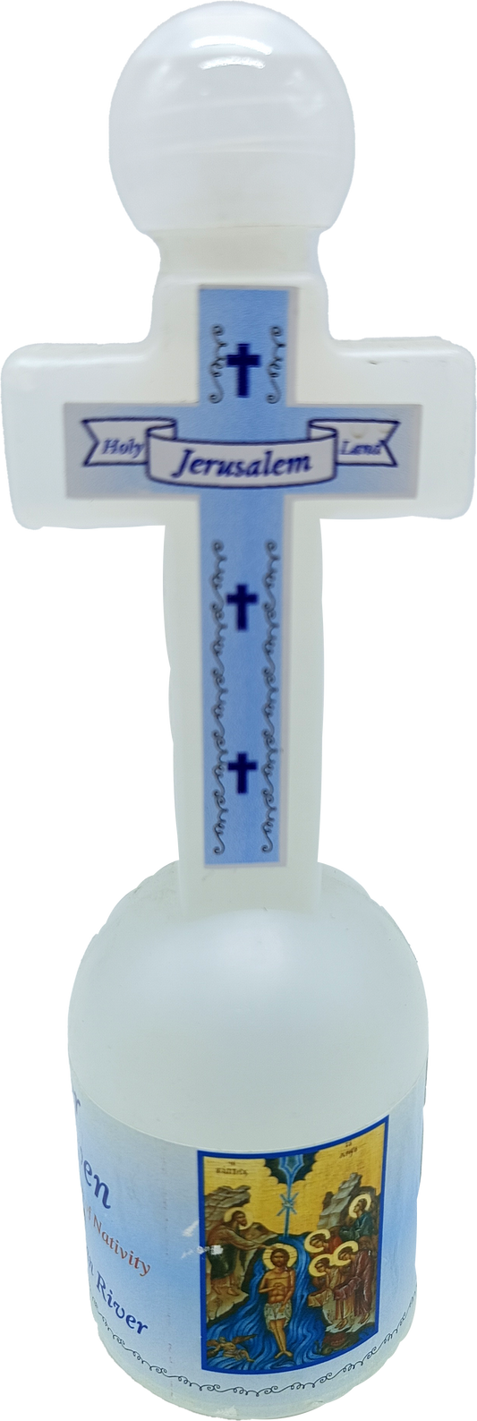 Cross-Shaped Holy Water Bottle from Jordan River – 5.3" Tall | 152g | Holy Land Souvenir with Jerusalem Label