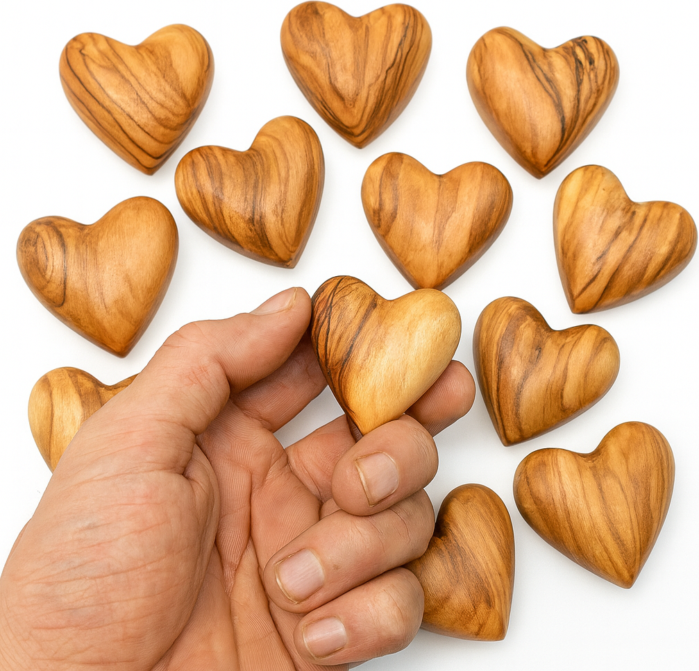 Hand-Carved Olive Wood Heart 1.7" – Made in Bethlehem | Christian Wedding Keepsake