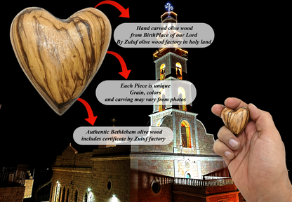 Hand-Carved Olive Wood Heart 1.7" – Made in Bethlehem | Christian Wedding Keepsake