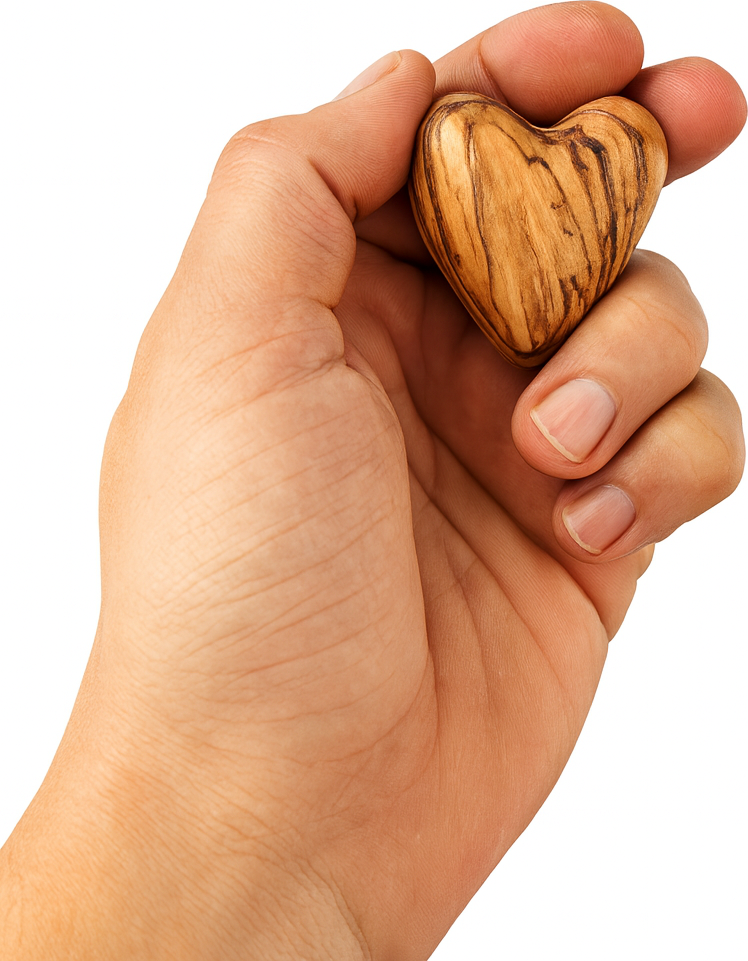 Hand-Carved Olive Wood Heart 1.7" – Made in Bethlehem | Christian Wedding Keepsake